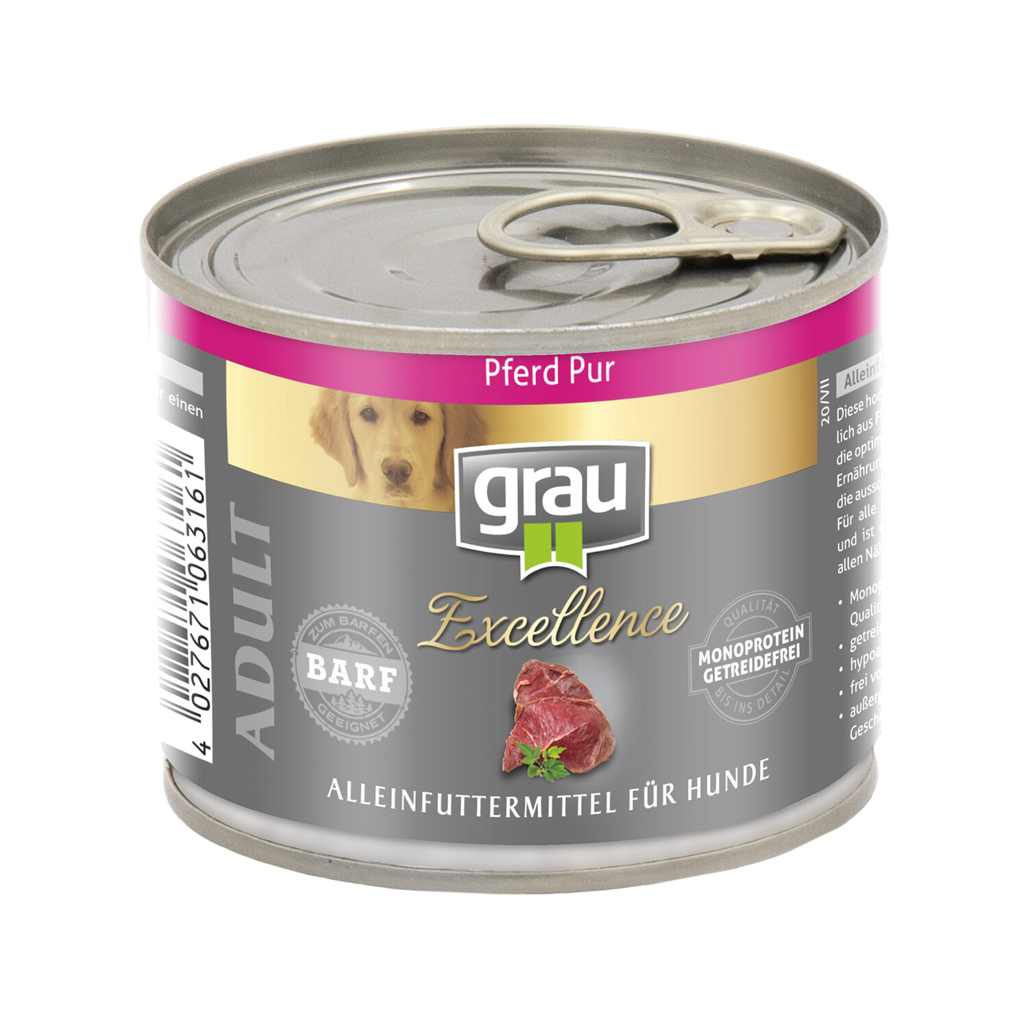 GRAU - het origineel - Natvoer voor honden - Puur paard, 6 verpakking (6 x 800 g), monoproteïne, voor volwassen honden