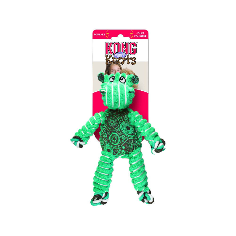 KONG Floppy Knots Jumbo XL Hippo Hondenspeeltje – Extra-groot pluche met geknoopt touwskelet, dubbele piepers, minimale vulling, zacht en duurzaam voor trekken, flopping en knuffelen