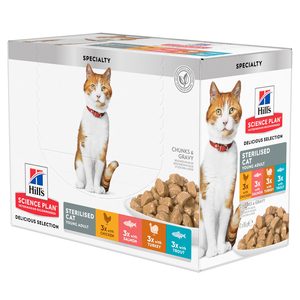 Afbeelding Hill's Young Adult Sterilised Cat Pouch Multipack 12 zakjes door Medpets.nl